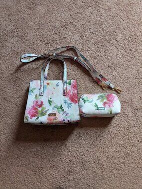 Carlos by Carlos Santana Purse Mini Bag with Makeup Bag Floral Pink Green